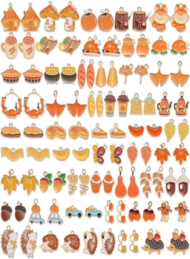 Acejoz 100Pcs 50 Pairs Fall Charms for Jewelry Making and Bracelets, Thanksgiving Autumn Charms Gold Enamel Jewelry Pendants for Earring Bracelet Necklace Crafts Making - Image 1