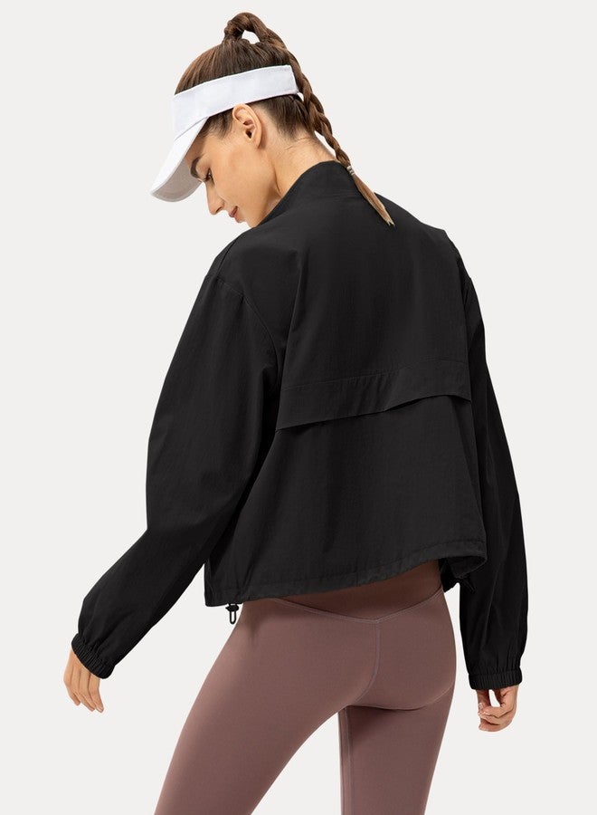 Locachy Women's Lightweight Zip Up Athletic Jacket Stand Collar Windproof Sun Protection Workout Outdoor Jacket Black M - Image 2