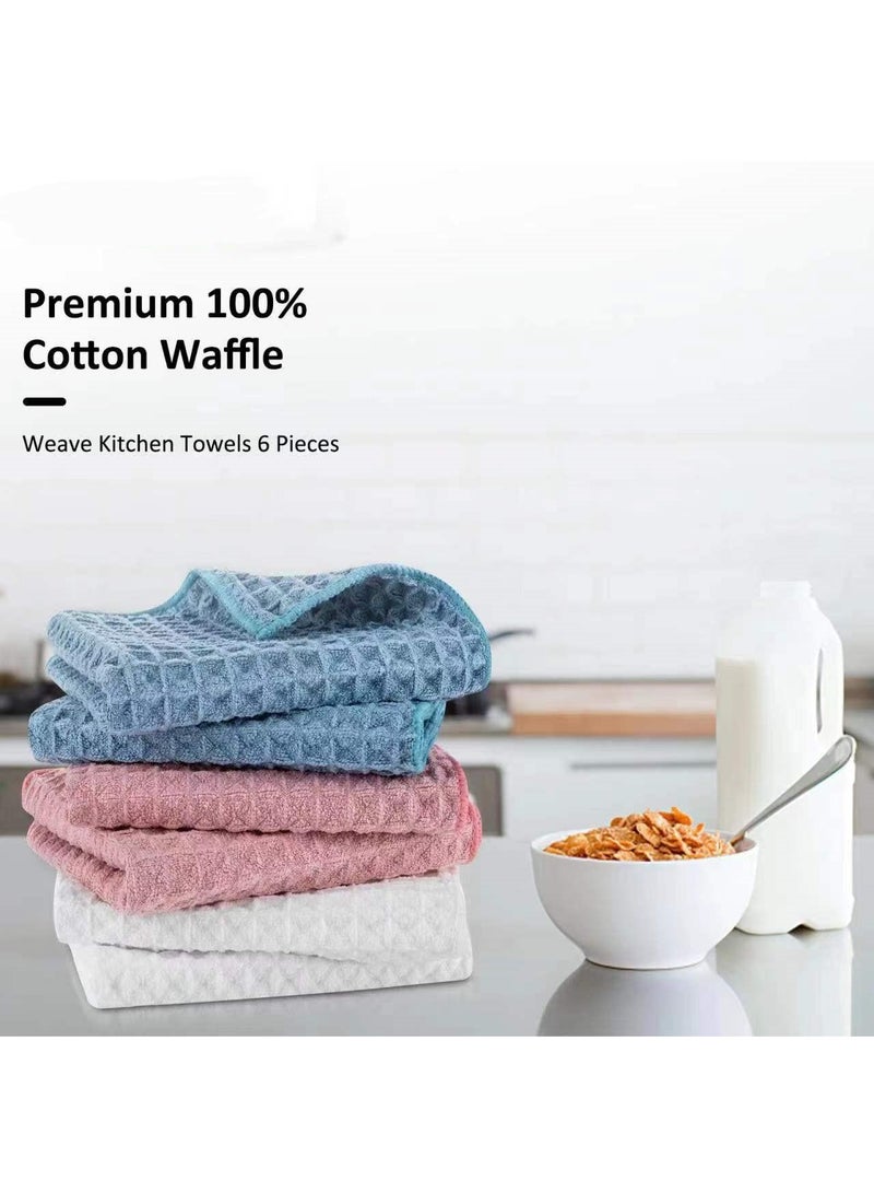 Set of 6 Cotton Waffle Weave Kitchen Towels for Drying Dishes 12x12 Inches Soft and Absorbent Dish Cloths - Image 2