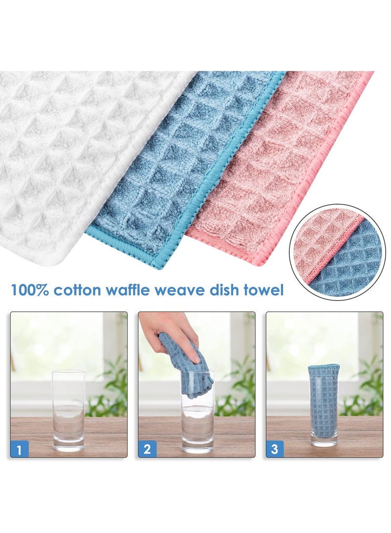 Set of 6 Cotton Waffle Weave Kitchen Towels for Drying Dishes 12x12 Inches Soft and Absorbent Dish Cloths - Image 4