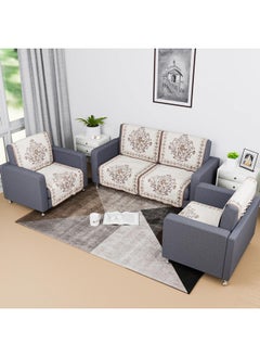 Kuber Industries Kuber Industries Sofa Cover | Net 2+1+1 Seater Sofa Slip Cover Set | Couch Sofa Cover Set | Sofa Cover for Home | Sofa Slipcover for Living Room | Flower Digital Embroidery Print-730 | Brown  - Image 1