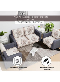 Kuber Industries Kuber Industries Sofa Cover | Net 2+1+1 Seater Sofa Slip Cover Set | Couch Sofa Cover Set | Sofa Cover for Home | Sofa Slipcover for Living Room | Flower Digital Embroidery Print-730 | Brown  - Image 4