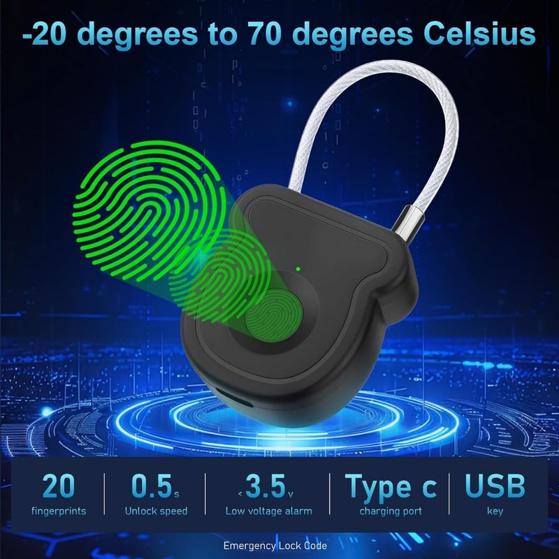 Smart Fingerprint Luggage Locks Biometric Metal Keyless Thumbprint Padlock Waterproof USB Rechargeable For Suitcase Toolbox Backpack Bag Gym Locker 3 PCS Set - Image 4