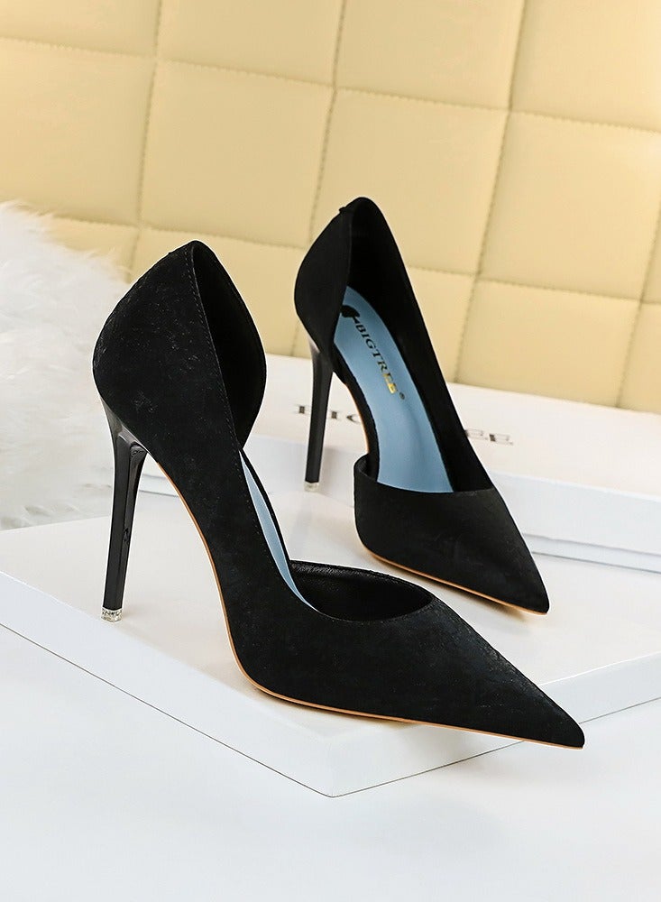 BIGTREE Women's Fashionable And Elegant Side Hollow Stiletto Pumps 10.5 cm Elegant Gorgeous Closed Pointed Toe Slip On Solid High Heels Black - Image 2