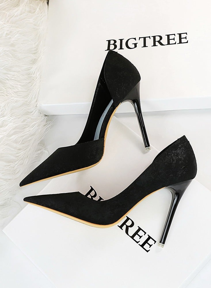 BIGTREE Women's Fashionable And Elegant Side Hollow Stiletto Pumps 10.5 cm Elegant Gorgeous Closed Pointed Toe Slip On Solid High Heels Black - Image 3