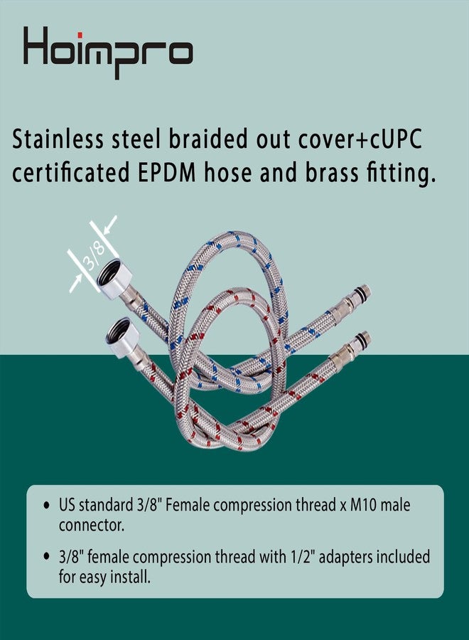 Hoimpro 24-Inch Long Bathroom Kitchen Faucet Connector Braided Stainless Steel Supply Hose,cUPC Hose 1 pair 3/8-Inch Female Compression Thread x M10 Male Connector, x 2 Pcs - Image 3