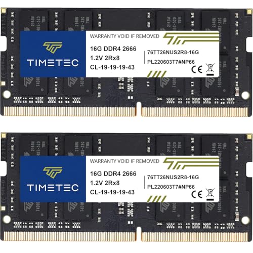 Timetec 32GB KIT 2x16GB DDR4 2666MHz PC42666V PC421300 SODIMM Laptop RAM 260Pin 12V CL19 NonECC Unbuffered Memory Module for Laptop Notebook Mini PC AllinOne