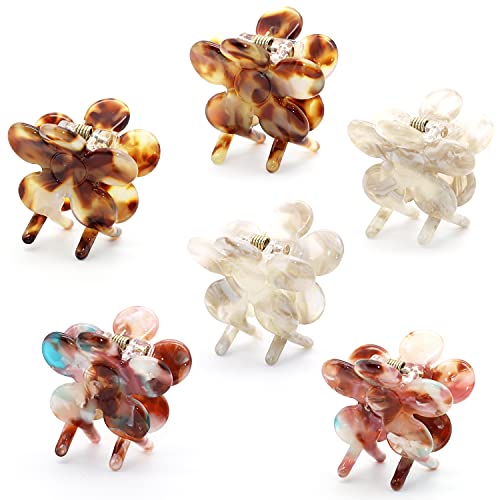 Cobahom Mini Hair Clips: 6-Pack Flower Hair Claw Clamps, 1.26 Inch Cellulose Acetate Jaw Styling Accessories for Thin Hair, Multicolor No-Slip Clamps for Women and Girls - Image 1