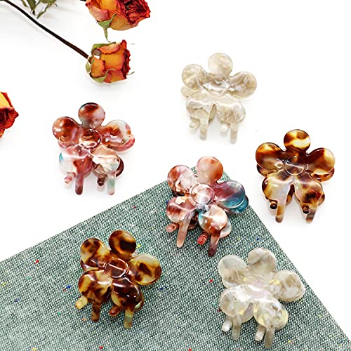 Cobahom Mini Hair Clips: 6-Pack Flower Hair Claw Clamps, 1.26 Inch Cellulose Acetate Jaw Styling Accessories for Thin Hair, Multicolor No-Slip Clamps for Women and Girls - Image 5