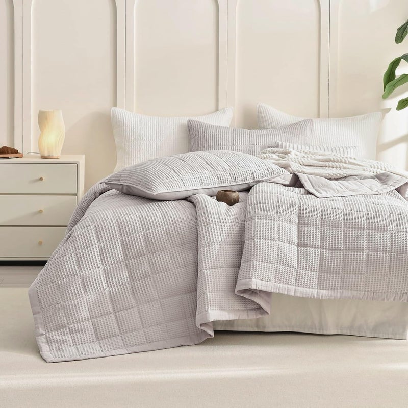 CozyTide 100 Cotton Oversized King Bedspread 128x120Oatmeal Waffle Weave King Quilt Bedding Set Oversized 3 Pieces Lightweight Extra Large Farmhouse Bedspread Coverlet Sets for All Season - Image 2