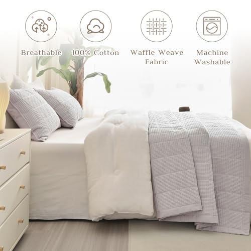 CozyTide 100 Cotton Oversized King Bedspread 128x120Oatmeal Waffle Weave King Quilt Bedding Set Oversized 3 Pieces Lightweight Extra Large Farmhouse Bedspread Coverlet Sets for All Season - Image 3
