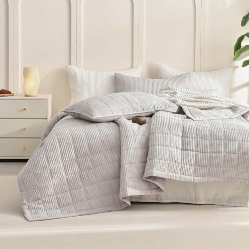 CozyTide 100 Cotton Oversized King Bedspread 128x120Oatmeal Waffle Weave King Quilt Bedding Set Oversized 3 Pieces Lightweight Extra Large Farmhouse Bedspread Coverlet Sets for All Season - Image 1