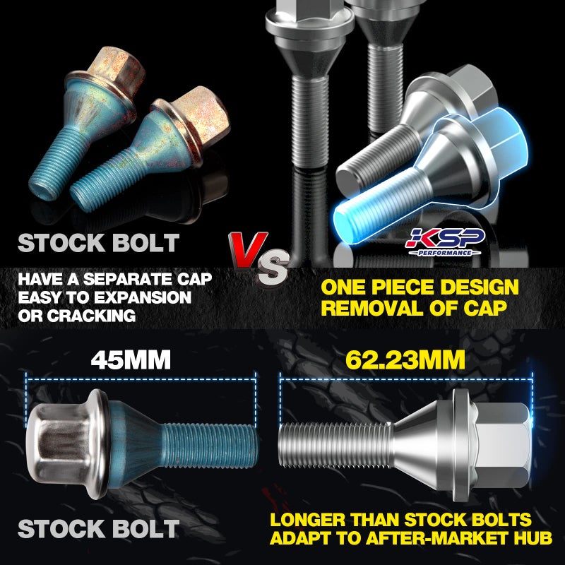 KSP 20pcs ET Wheel Lug Bolts M12x1.25 for 2018-2024 Je/ep Renegade Cherokee Compass Dodg-e Dart, 19mm Hex 28mm Length One-Piece Wheel Bolts Replaces 6509933AA 611-005, Chrome