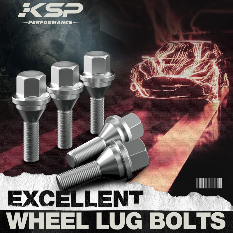 KSP 20pcs ET Wheel Lug Bolts M12x1.25 for 2018-2024 Je/ep Renegade Cherokee Compass Dodg-e Dart, 19mm Hex 28mm Length One-Piece Wheel Bolts Replaces 6509933AA 611-005, Chrome