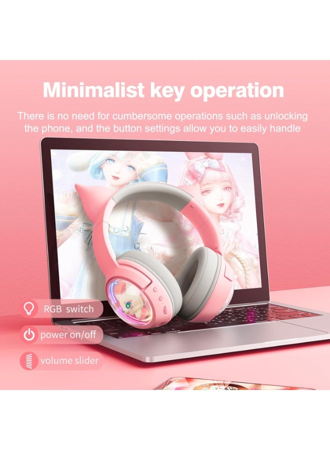 onikuma B5 Cute Cat Bluetooth Headphones, Wireless & Wired Mode Headset with Mic, RGB LED Light, for Girls Women School Gaming, Compatible with Mobile Phones Tablet  Pink - Image 4