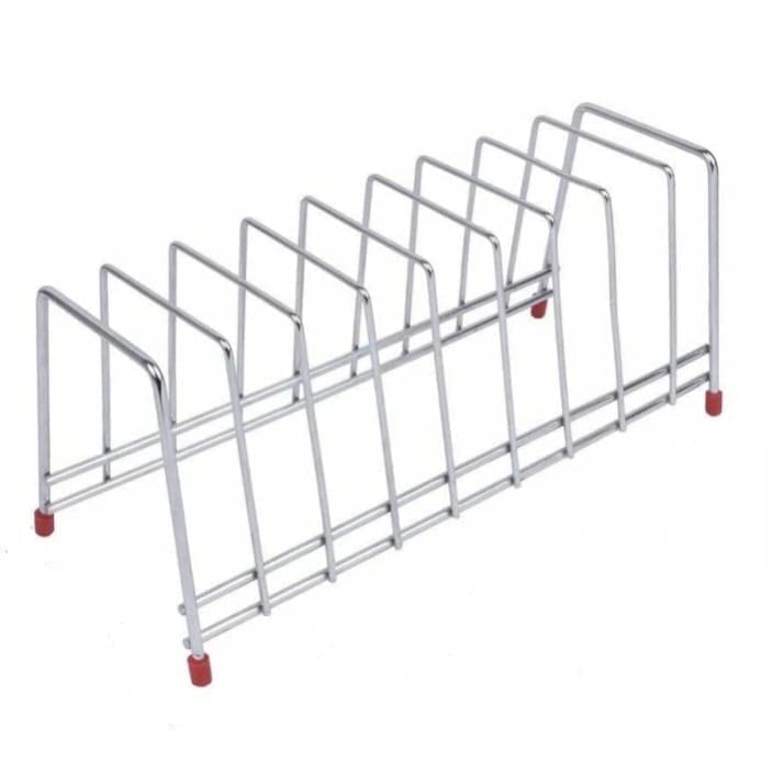 Zepdos® Stainless Steel Square Plate Rack for Kitchen | Dish Rack | Thali Stand for Kitchen | Dish Stand | Utensil Rack | Chrome, 9 Plate Stand for Kitchen Cabinet (2, 9 Plate Stand) - Image 3