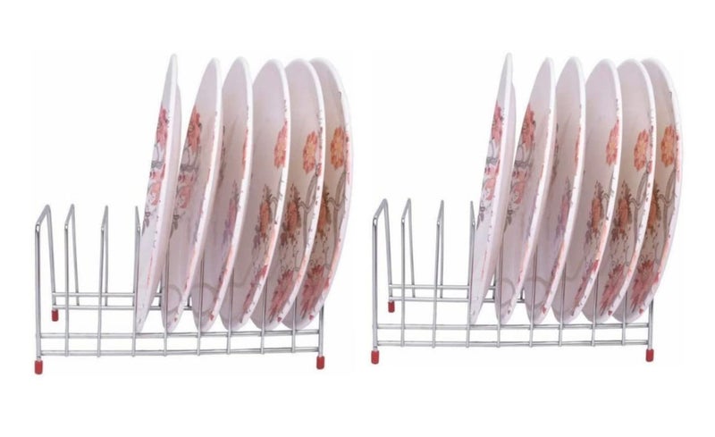 Zepdos® Stainless Steel Square Plate Rack for Kitchen | Dish Rack | Thali Stand for Kitchen | Dish Stand | Utensil Rack | Chrome, 9 Plate Stand for Kitchen Cabinet (2, 9 Plate Stand) - Image 5