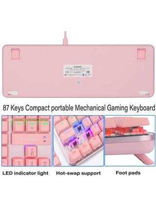 87 Keys RGB Mechanical Gaming Keyboard, Brown Switches, Hot Swappable, Wired Gaming Keyboard for Windows/MacOS/Android PC Gamers, Pink - view 4