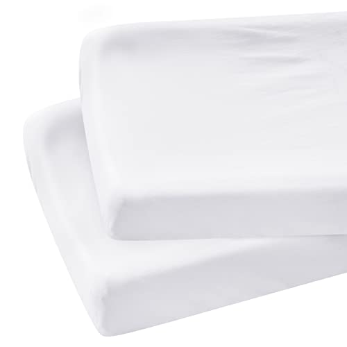 Coldwind Organic Cotton Changing Pad Cover, Diaper Changing Table Pad Covers 2 Pack, Jersey Knit Super Soft & Stretchy Cradle Sheets for Baby Boys Girls, 32" x 16" x 4", White - Image 1