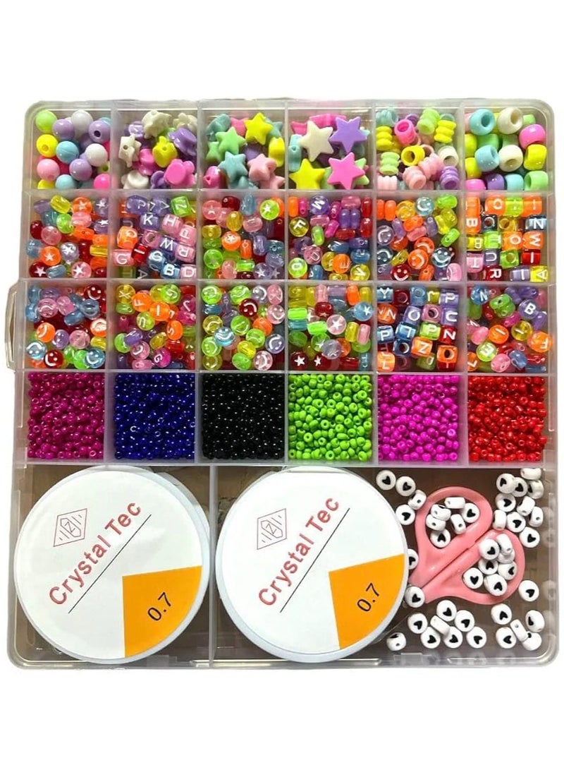 Glass Beads, 24 Slot Multicolor Baking Paint Beads Set Glass Beads Box Alphabet Pattern Beads for DIY Bracelets and Necklace - Image 1