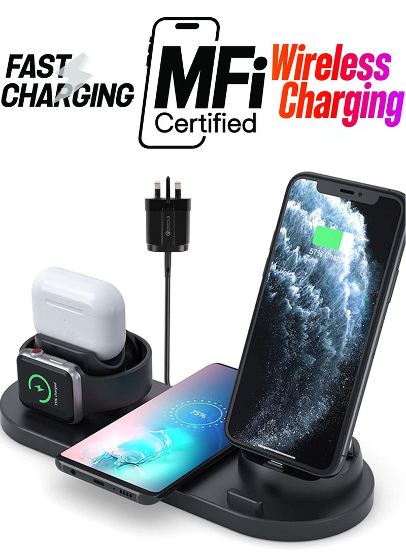 6 in 1 Wireless Fast Charging Stand for Apple Watch/AirPods/iPhone/ Samsung - Image 1