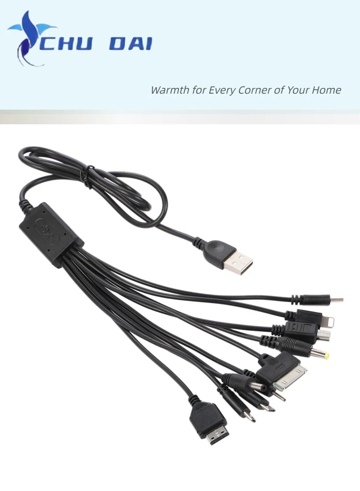 CHU DAI 10 in 1 Multi Charging Cable, Universal Multiple Charging Cord Cable with 10 Ports for Cell Phones Speaker MP3 MP4 & More