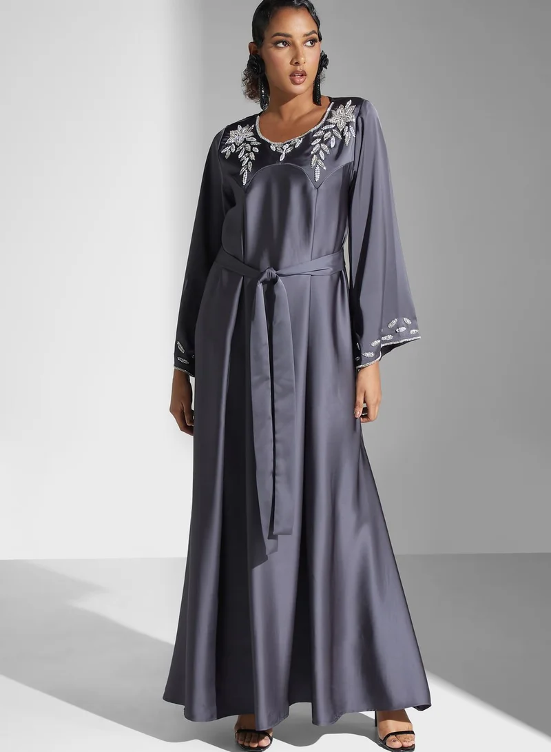 Yaser albik Embellished Satin Maxi Dress