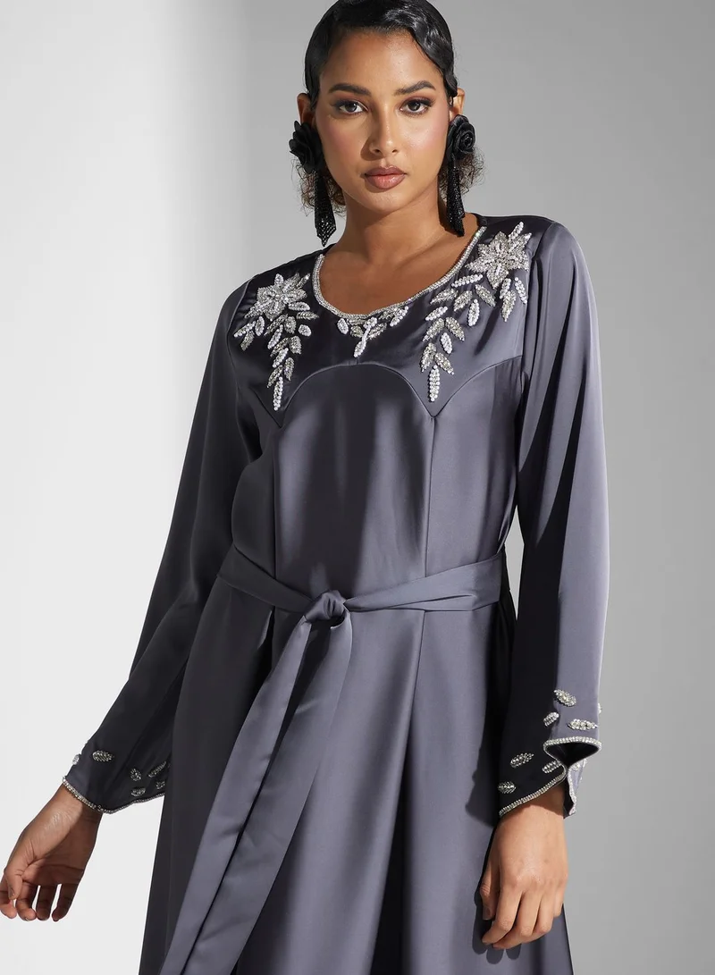 Yaser albik Embellished Satin Maxi Dress