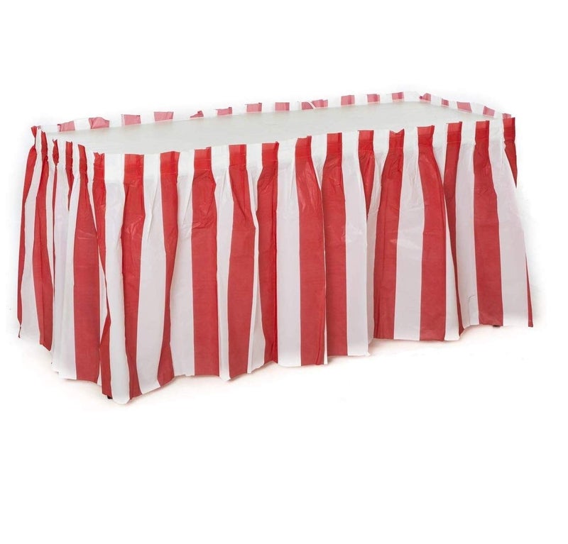 Oojami 2 Pack Red  White Striped Table Skirt Carnival Circus Decorations