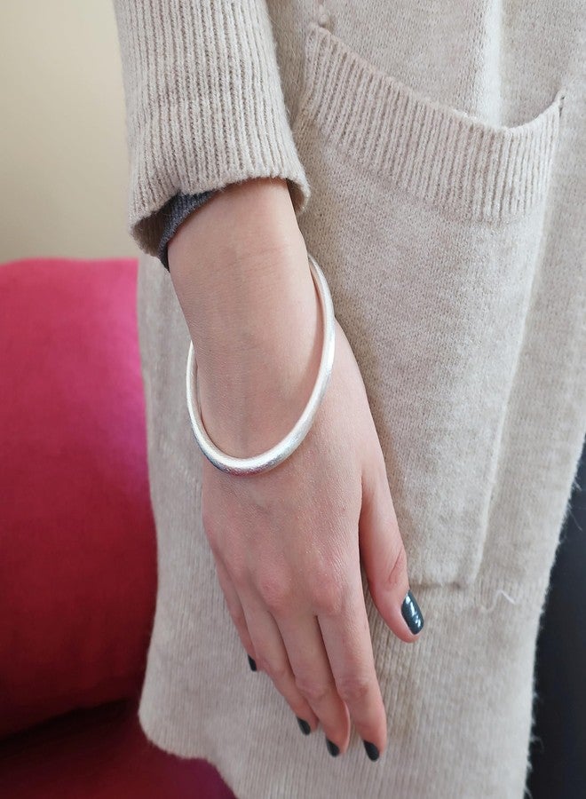 Sheila Fajl Round Tubular Bangle Bracelet in Brushed Silver Plated - Image 3