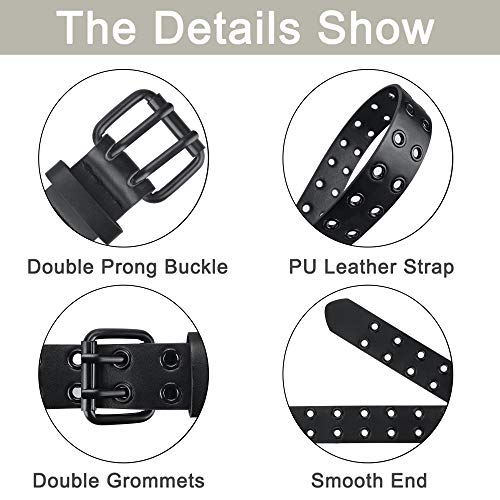 macoking Grommet Belts for Women, Studded Black Belt for Teens - Aesthetic Double Holes-S - Image 4