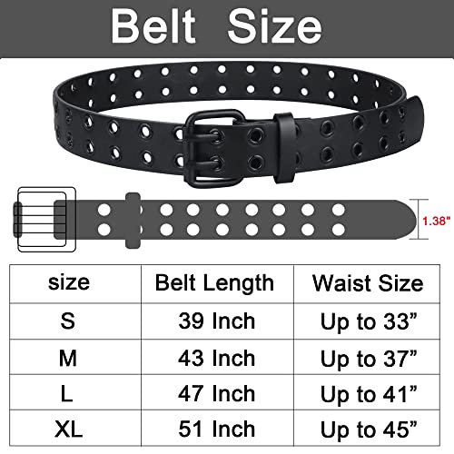macoking Grommet Belts for Women, Studded Black Belt for Teens - Aesthetic Double Holes-S - Image 5