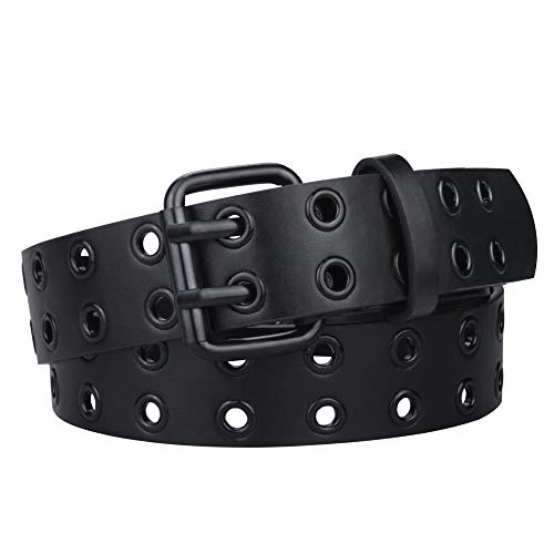 macoking Grommet Belts for Women, Studded Black Belt for Teens - Aesthetic Double Holes-S - Image 1