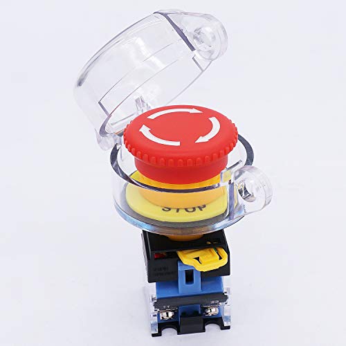 TWTADE / 22mm 1 NC 1 NO Red Mushroom Latching Action Emergency Stop with Cover Push Button Switch 10A 440V Add Protection Cover LA38A-11ZS-Z - Image 2