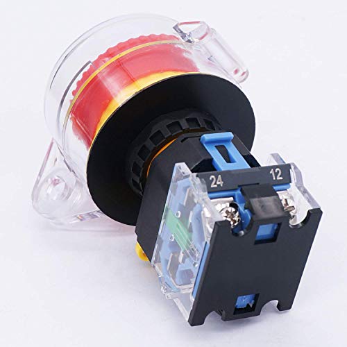 TWTADE / 22mm 1 NC 1 NO Red Mushroom Latching Action Emergency Stop with Cover Push Button Switch 10A 440V Add Protection Cover LA38A-11ZS-Z - Image 3