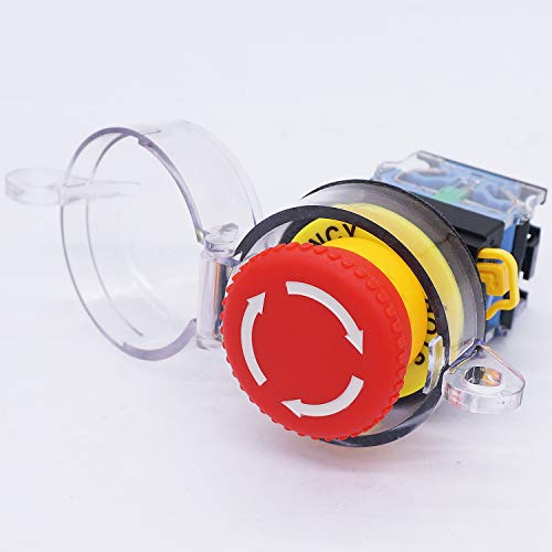 TWTADE / 22mm 1 NC 1 NO Red Mushroom Latching Action Emergency Stop with Cover Push Button Switch 10A 440V Add Protection Cover LA38A-11ZS-Z - Image 4