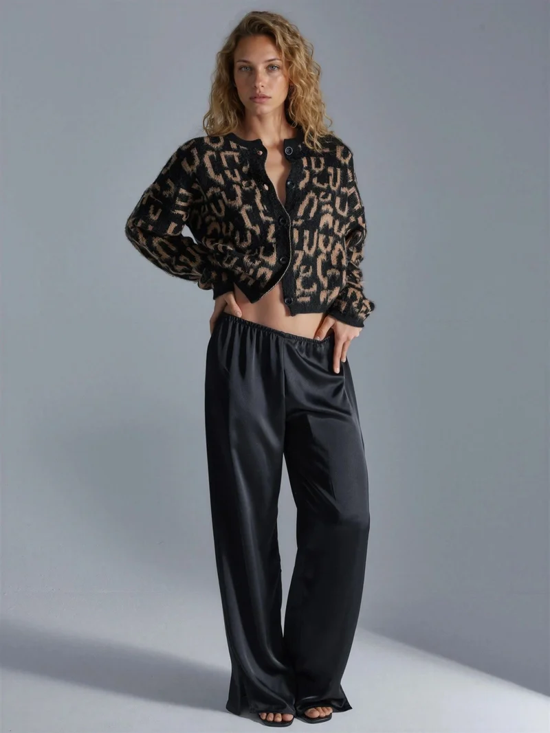 MY FASHION Camel Brown MY FASHION Jacquard  Long Sleeve Buttoned Cardigan for Women | Best Price UAE