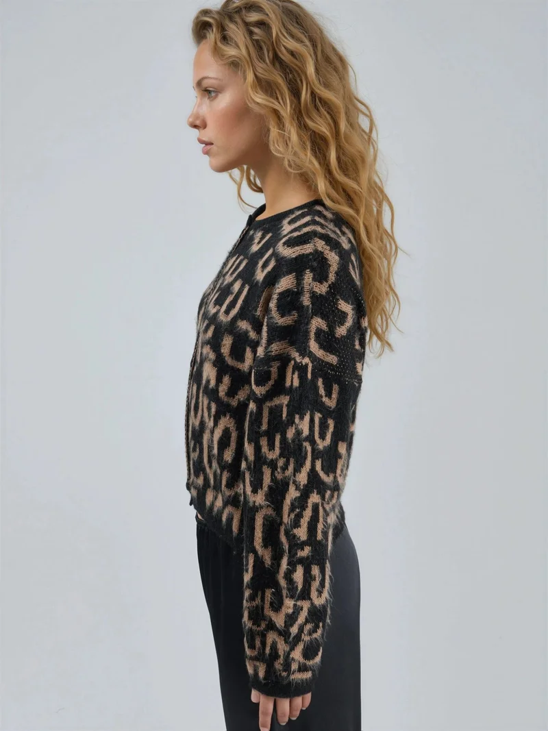 MY FASHION Camel Brown MY FASHION Jacquard  Long Sleeve Buttoned Cardigan for Women | Best Price UAE