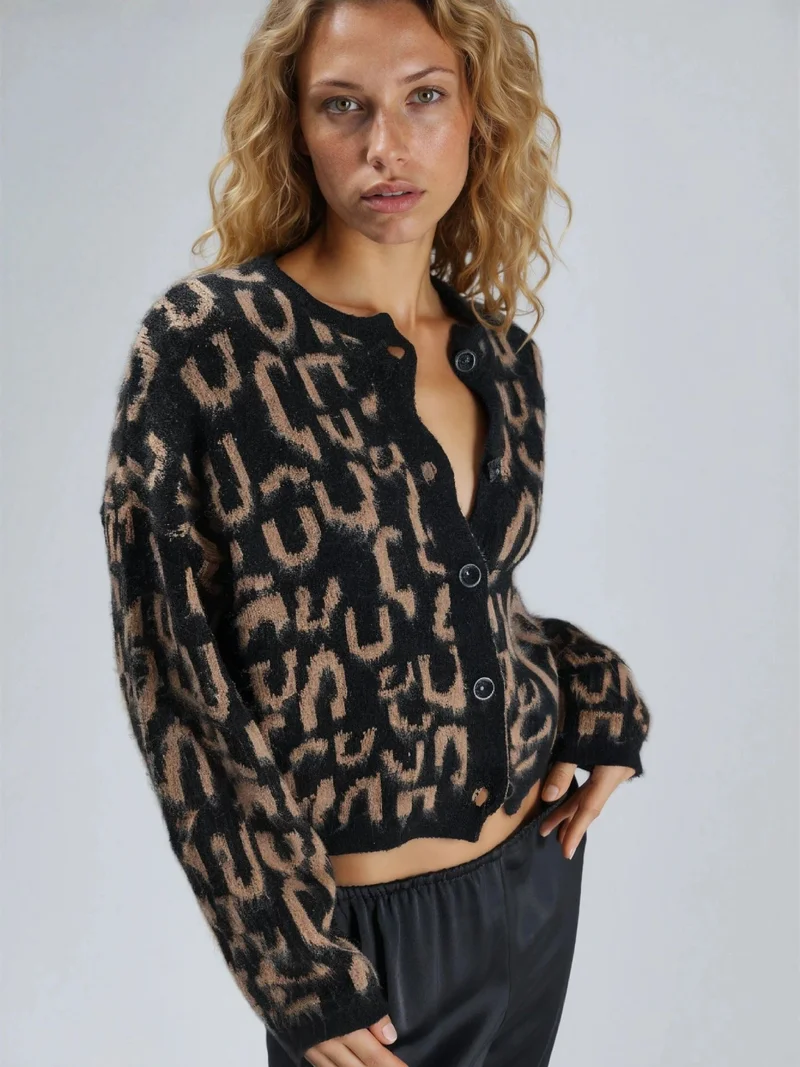 MY FASHION Camel Brown MY FASHION Jacquard  Long Sleeve Buttoned Cardigan for Women | Best Price UAE