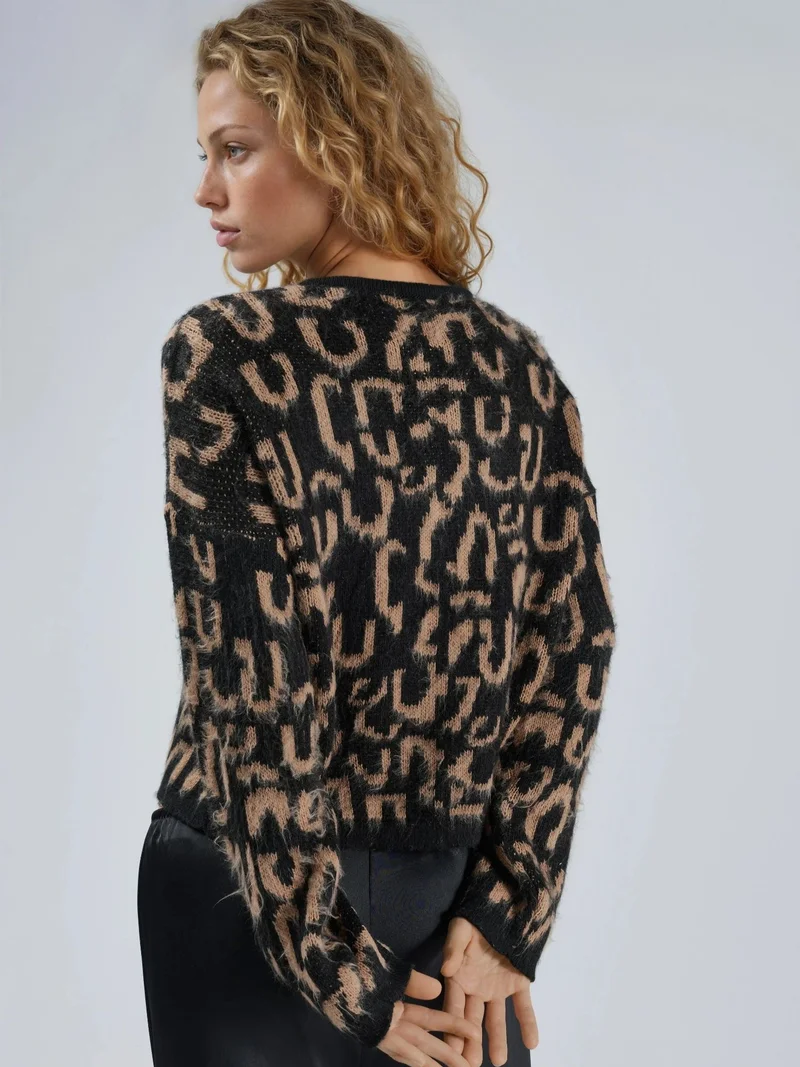 MY FASHION Camel Brown MY FASHION Jacquard  Long Sleeve Buttoned Cardigan for Women | Best Price UAE