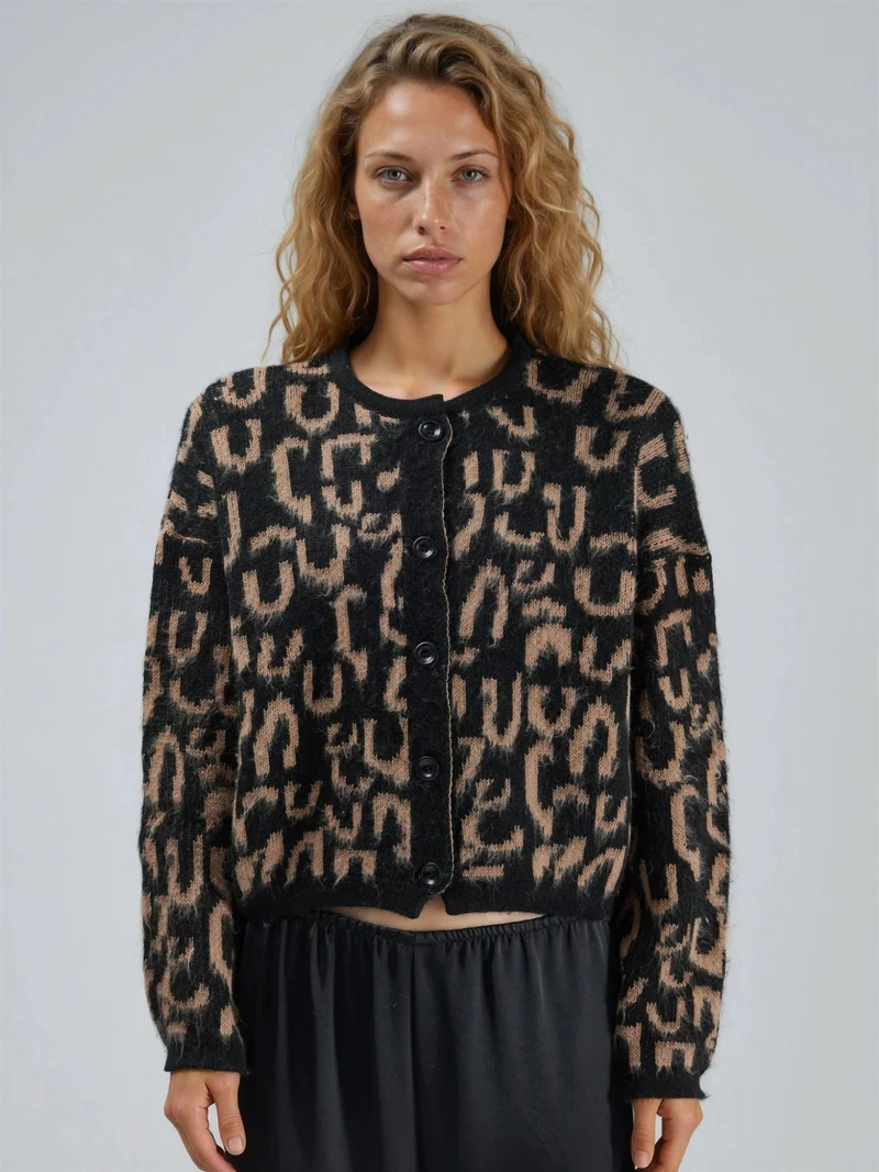 MY FASHION Camel Brown MY FASHION Jacquard  Long Sleeve Buttoned Cardigan for Women | Best Price UAE
