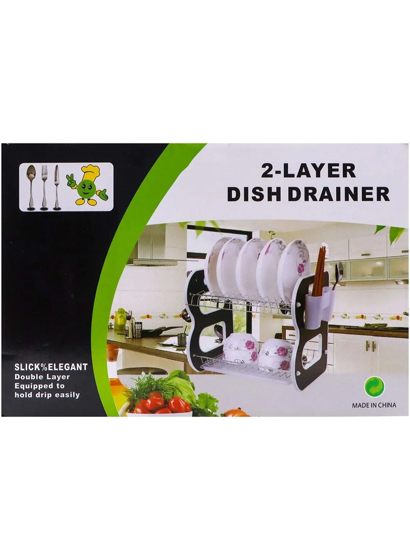 DubaiGallery Foldable 2 Tiers Dish Drying Stand With Rotatable Drainage System Scratch Resistant Frosted Baking Process Coatings Black  - Image 1