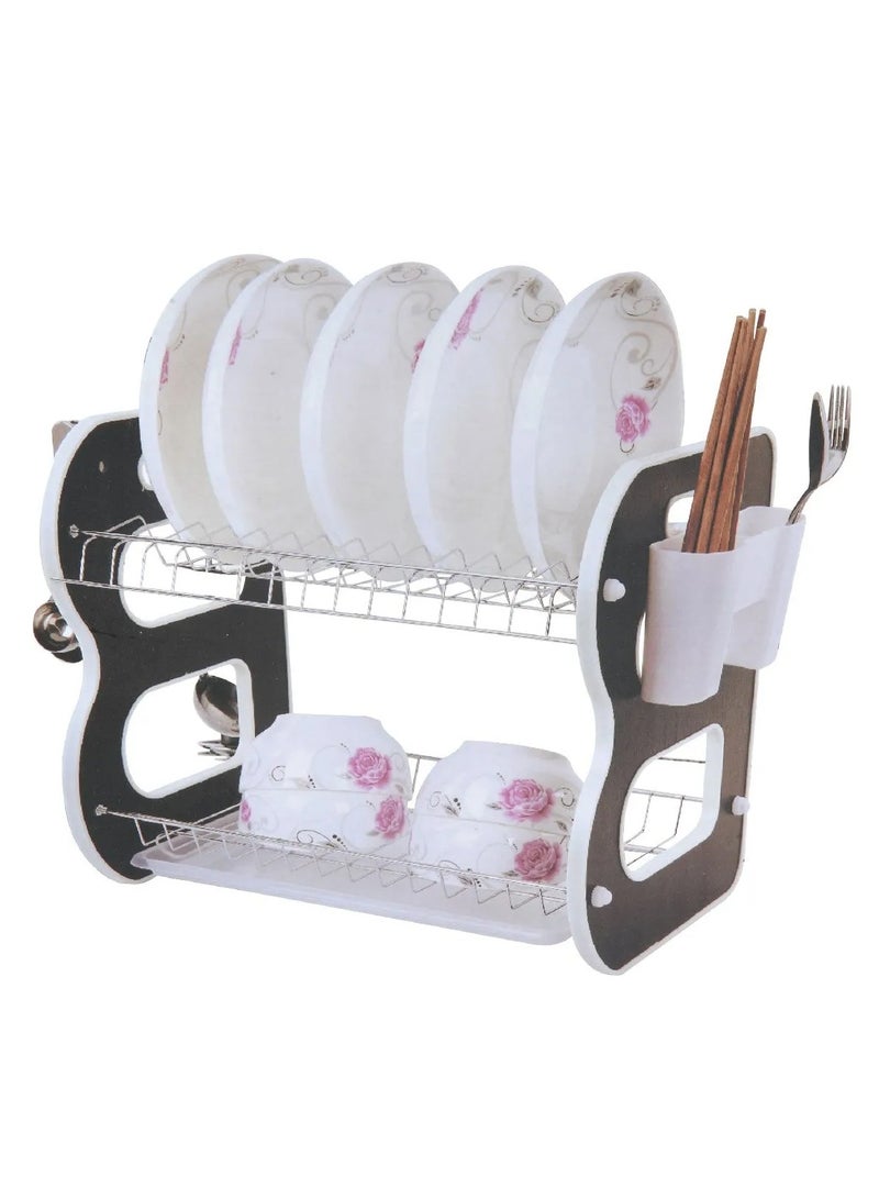 DubaiGallery Foldable 2 Tiers Dish Drying Stand With Rotatable Drainage System Scratch Resistant Frosted Baking Process Coatings Black  - Image 2
