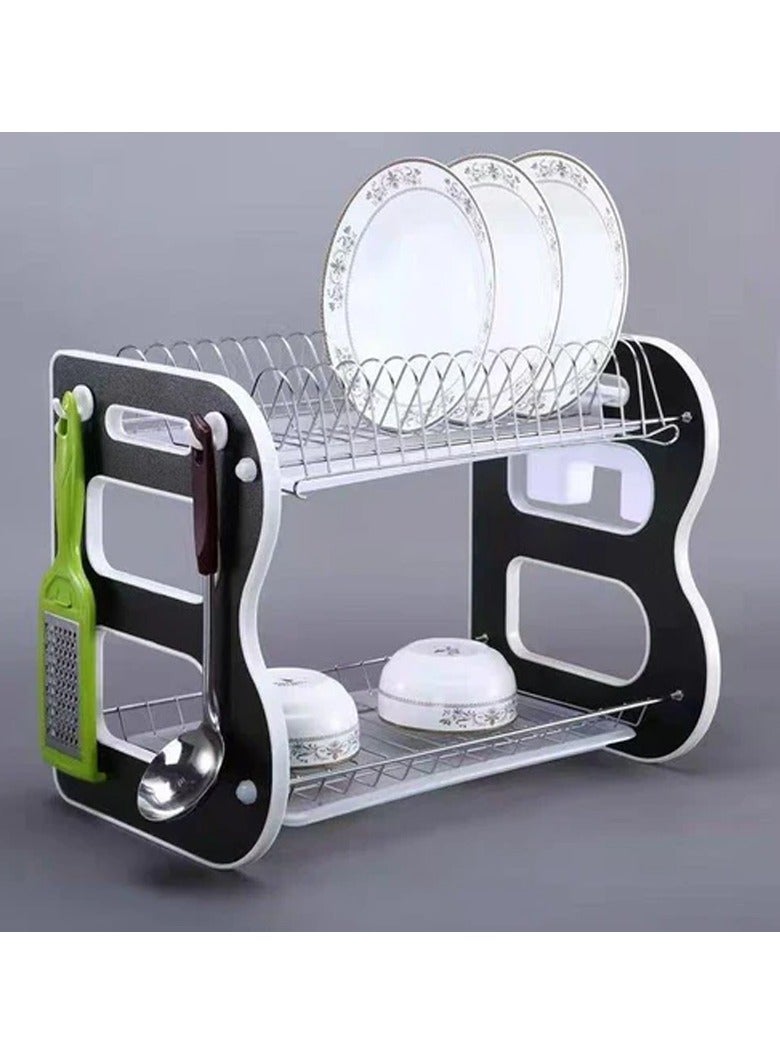 DubaiGallery Foldable 2 Tiers Dish Drying Stand With Rotatable Drainage System Scratch Resistant Frosted Baking Process Coatings Black  - Image 3