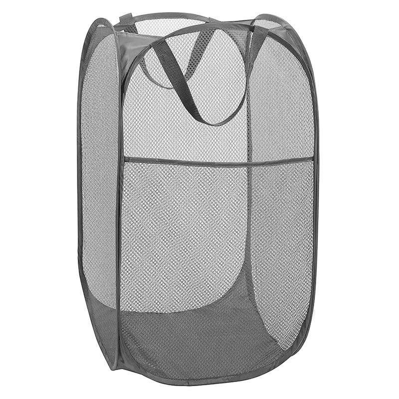 Deluxe Strong Mesh Pop up Laundry Hamper Basket with Side Pocket for Laundry Room Bathroom Kids Room College Dorm or Travel Grey