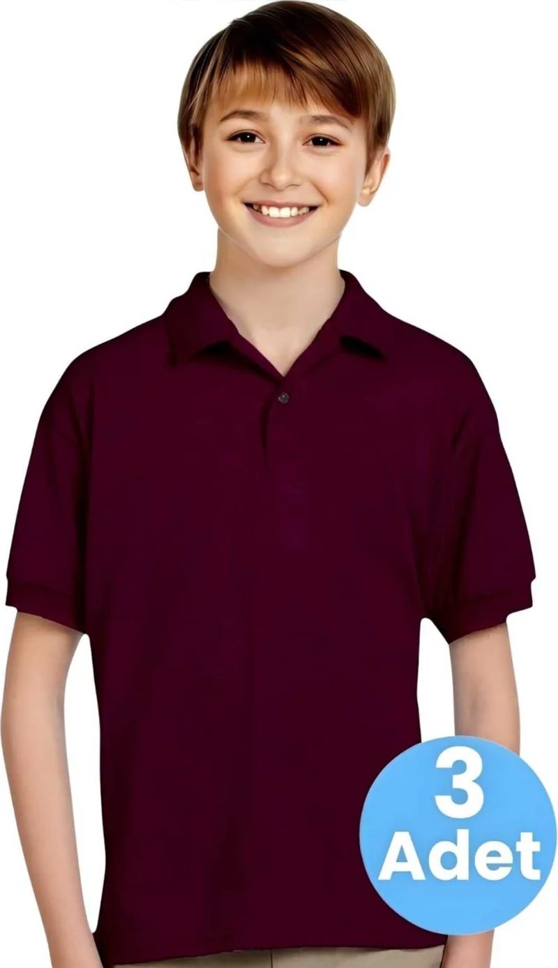 تيزجيلسين 3-Piece Boys Cotton Polo Collar T-Shirt Daily and School Uniform School T-Shirt