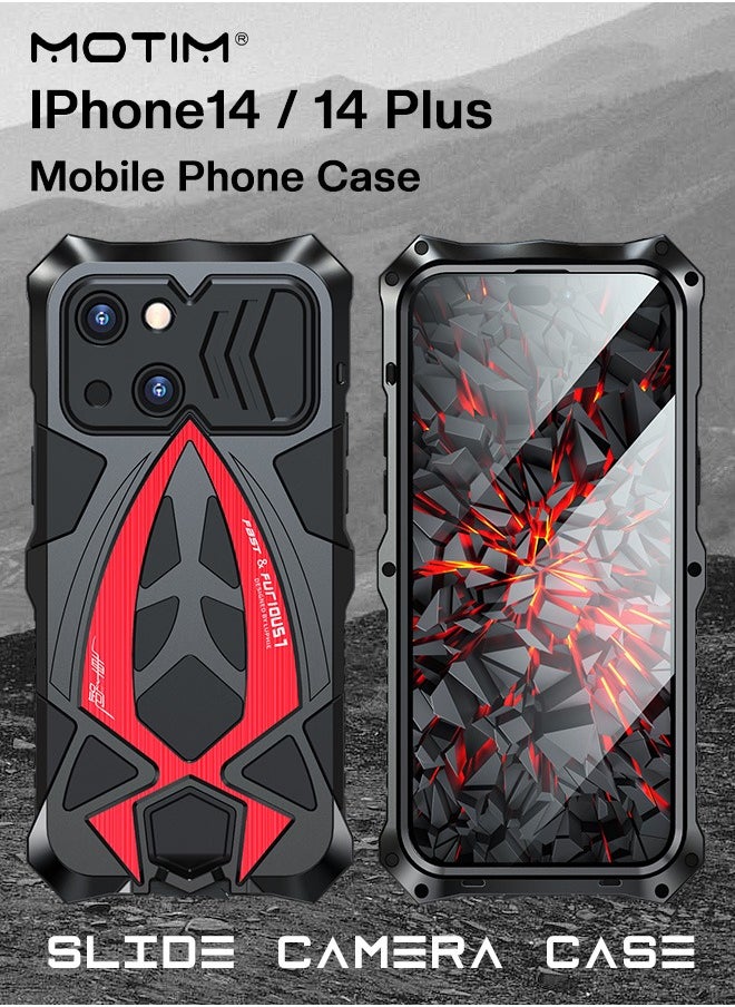 Motim Metal Supercar Case for iPhone 14 with Protector 2 in 1, Top Grade Drop Protection Shockproof Heavy Duty Armor Case with Screen Protector Film  - Image 1