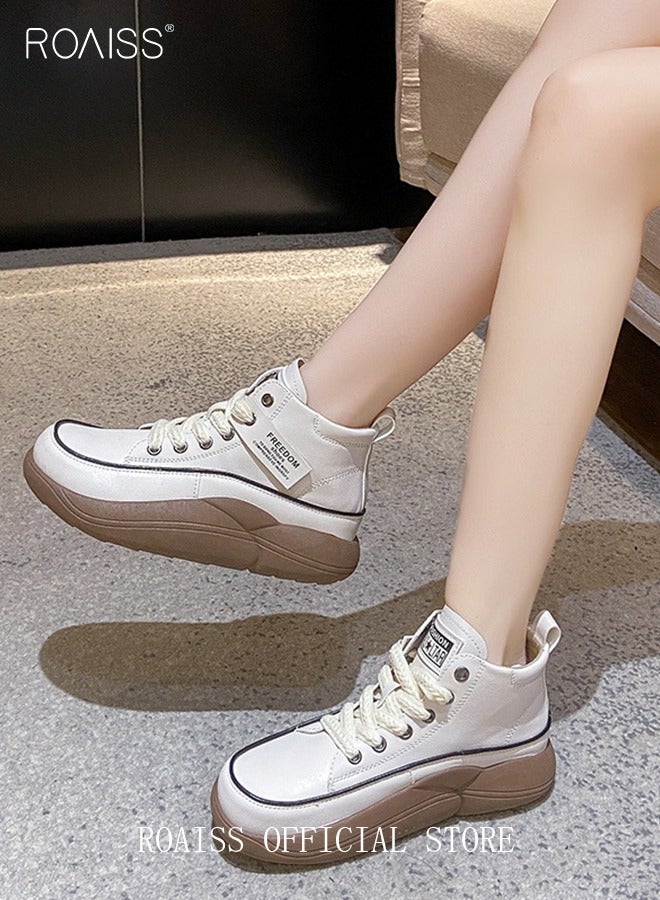 roaiss New Arrival High-Top Shoes Women's New Platform Thick-Soled Comfortable Lace-Up Casual Sports Shoes  - Image 5