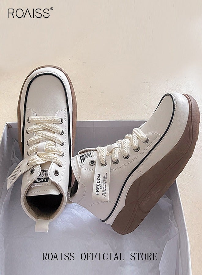 roaiss New Arrival High-Top Shoes Women's New Platform Thick-Soled Comfortable Lace-Up Casual Sports Shoes  - Image 4