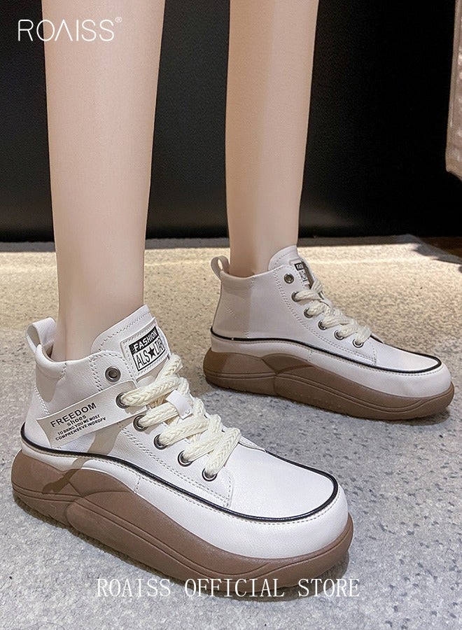 roaiss New Arrival High-Top Shoes Women's New Platform Thick-Soled Comfortable Lace-Up Casual Sports Shoes  - Image 2